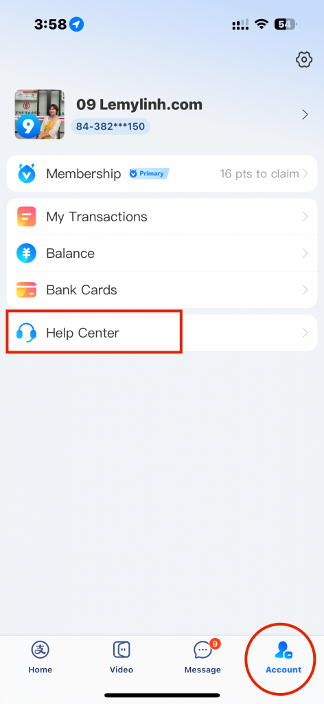 hỗ trợ khách hàng của Alipay